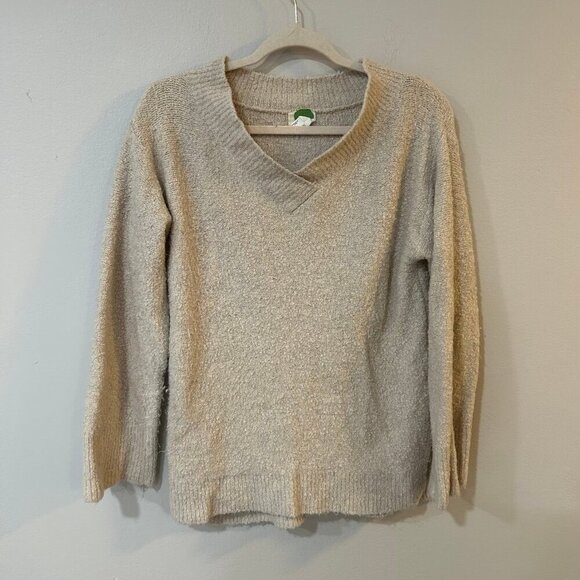 Anthropologie Wool Blend V-Neck Ivory Cream Oversized Sweater Women's Size Small - Picture 1 of 5